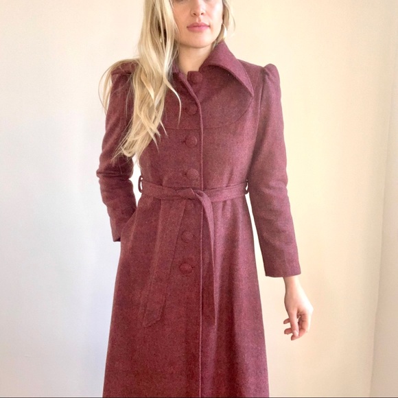 Vintage Style Burgundy Red/Pink/Purple Belted Coat - Picture 14 of 16